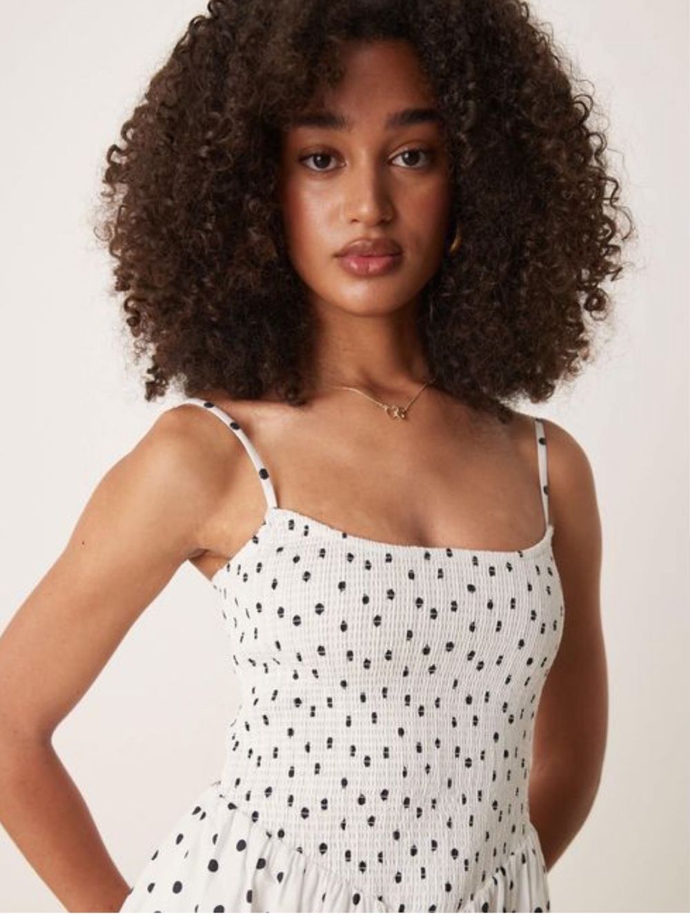 NWT Abercrombie Sydney Smocked Dipped-Waist Polka Dot Midi Dress Size Small - Picture 4 of 14